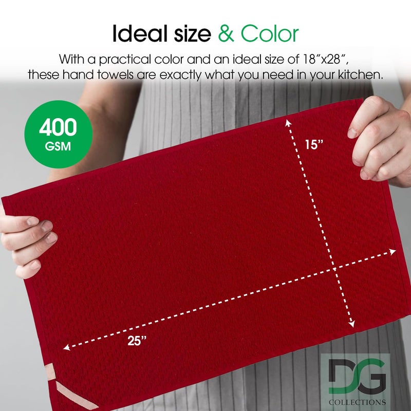 DG Collections Terry Dish Towels, 100% Cotton Kitchen Towels, Set of 8 (15x25 inch) Hand Towels - 400 GSM, Absorbent Terry Cloth Dish Towels for Kitchen, Soft Tea Towels - Red Color - Image 4